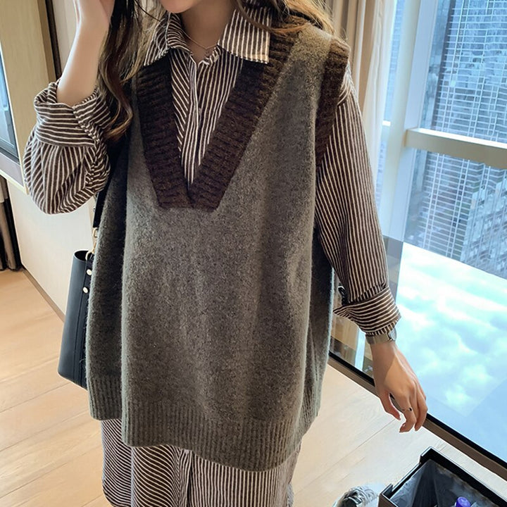 Sweater Vest Women Patchwork Korean Style High Quality Knitted All-Match Students Retro Leisure Young Ladies Simple Leisure Cosy