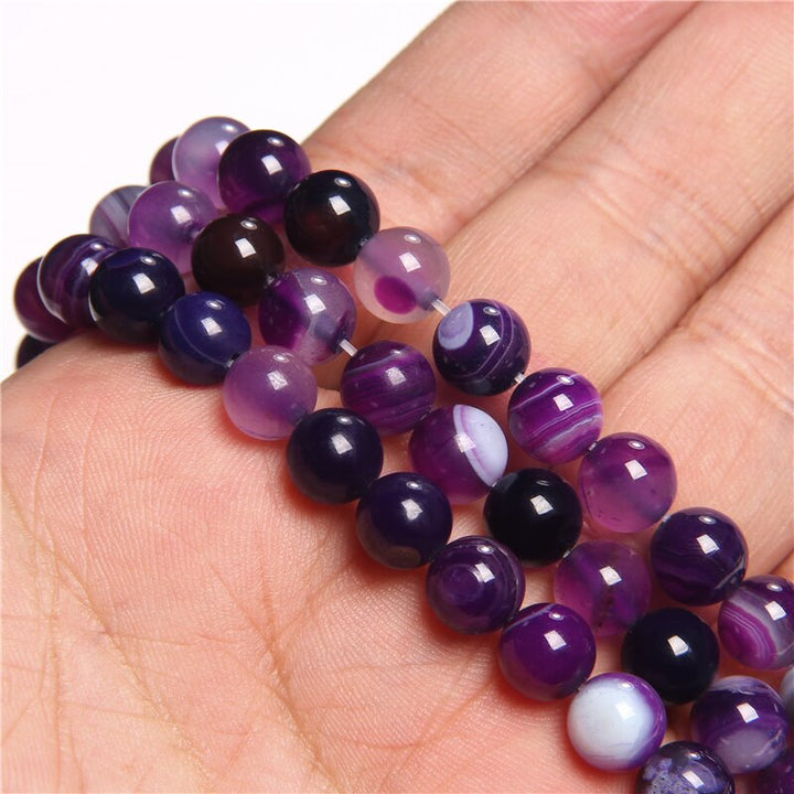 Matte Blue Striped Agate Stone Beads - 6mm, 8mm, 10mm