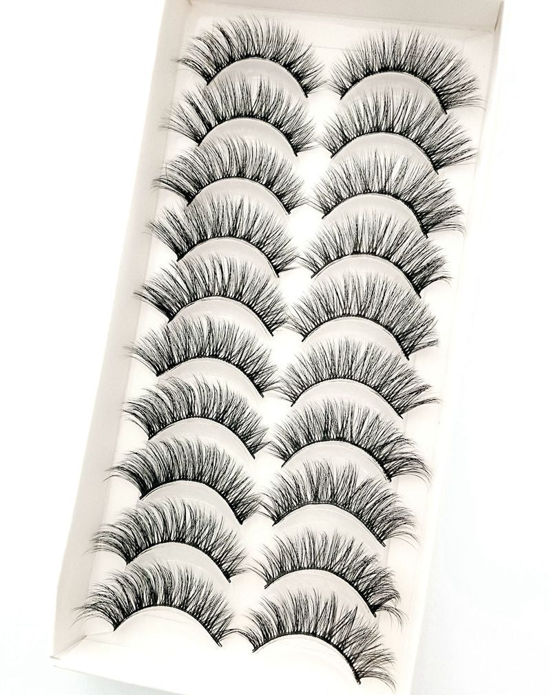 Natural Glam 3D Mink False Eyelashes - Set of 10 Pairs for Stunning Eye Makeup