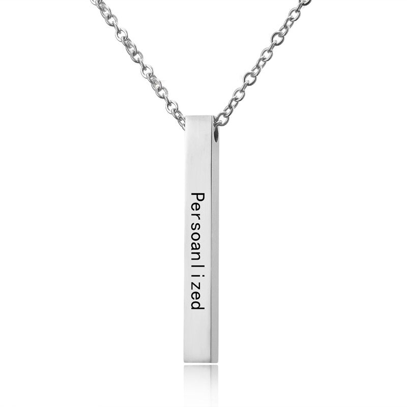 Personalized Stainless Steel Bar Pendant Necklace