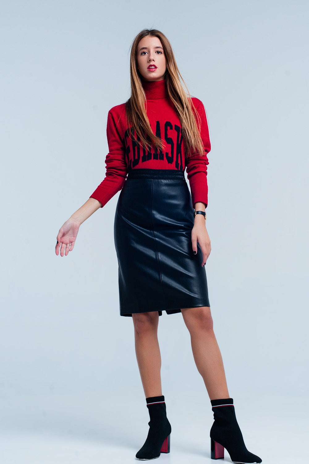 Chic Faux Leather Flare Skirt