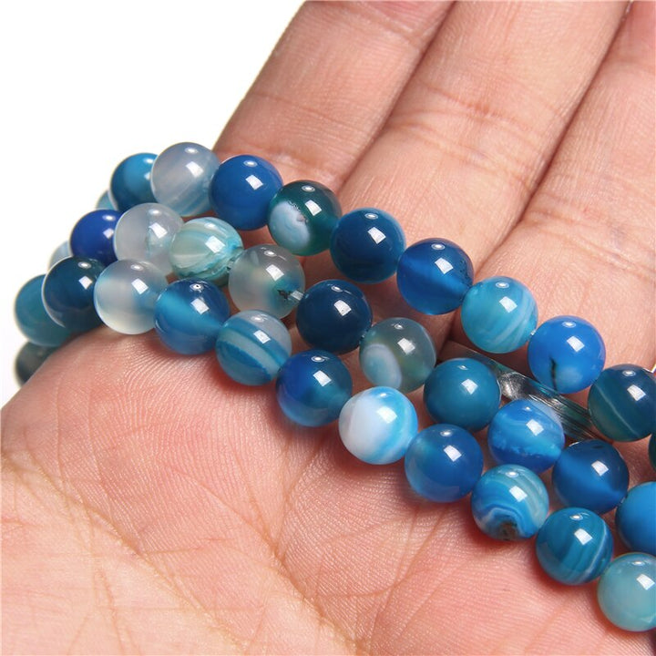 Matte Blue Striped Agate Stone Beads - 6mm, 8mm, 10mm