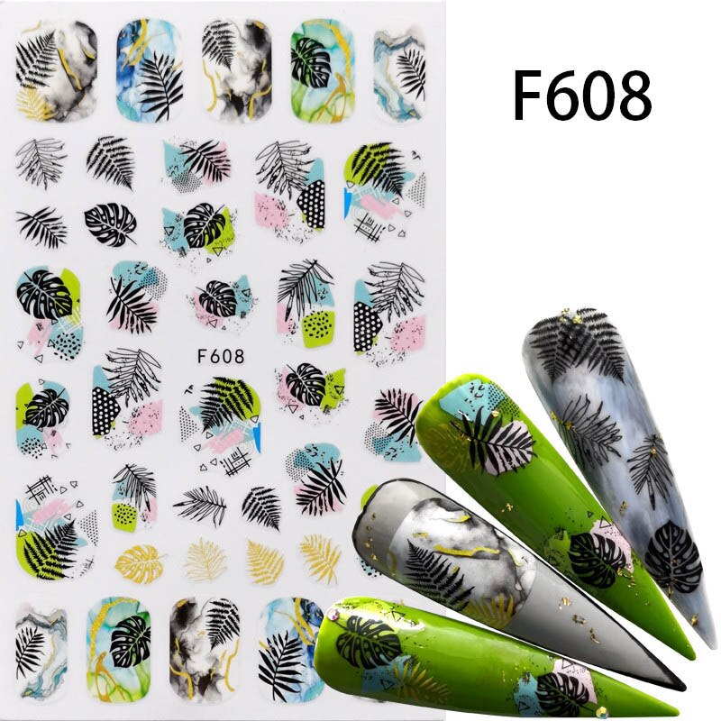 Nail Art Decal - Abstract Geometric, Animal, Panda, Leaf, and Flower Designs