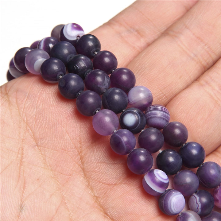 Matte Blue Striped Agate Stone Beads - 6mm, 8mm, 10mm