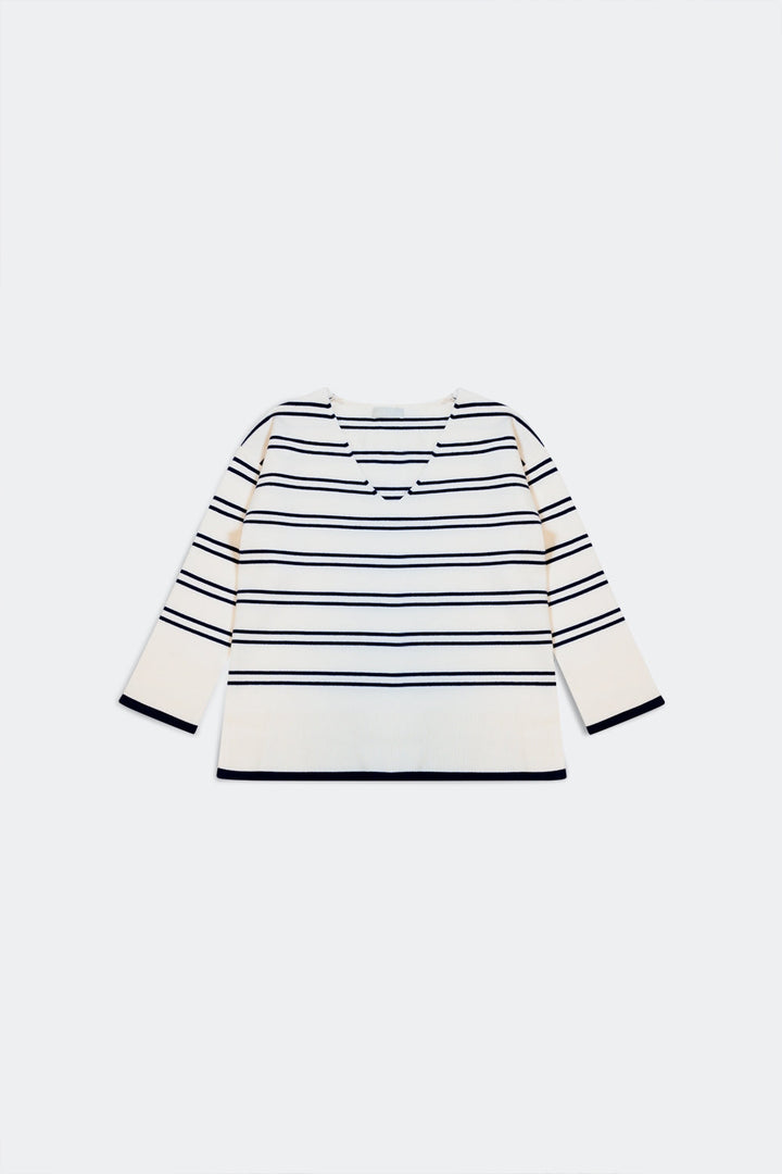 Sweater in White With Navy Stripe